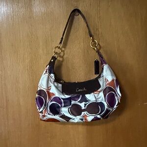 Coach Purple and Brown Patterned Shoulder Bag